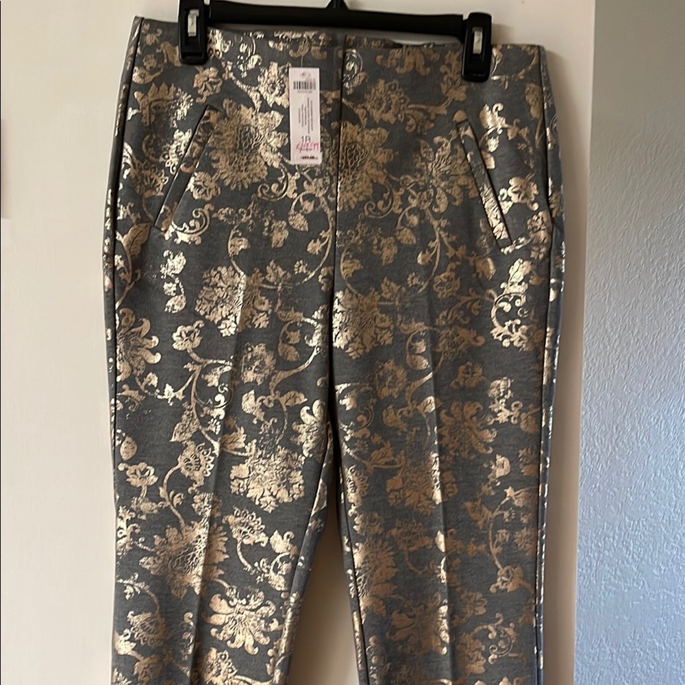 Chico's Gold Floral on Gray Pants
